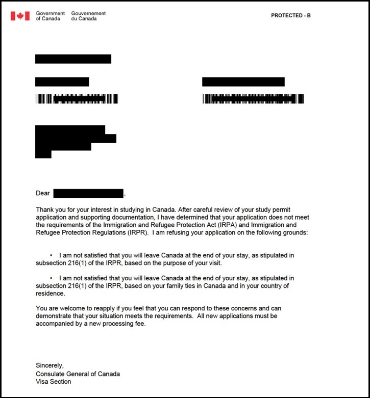 cover letter for visa refusal